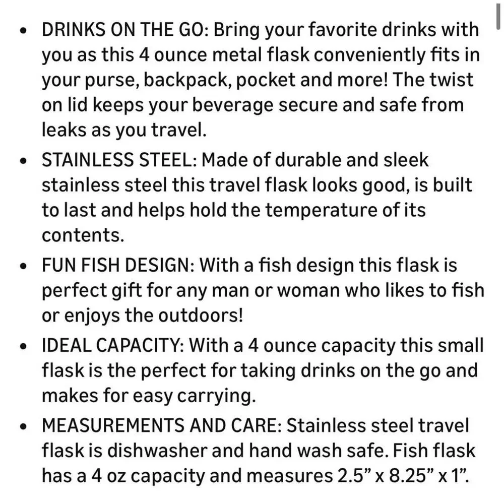 Outset Travel Flask, Stainless Steel Fish Travel Flask, 4 Ounce Capacity